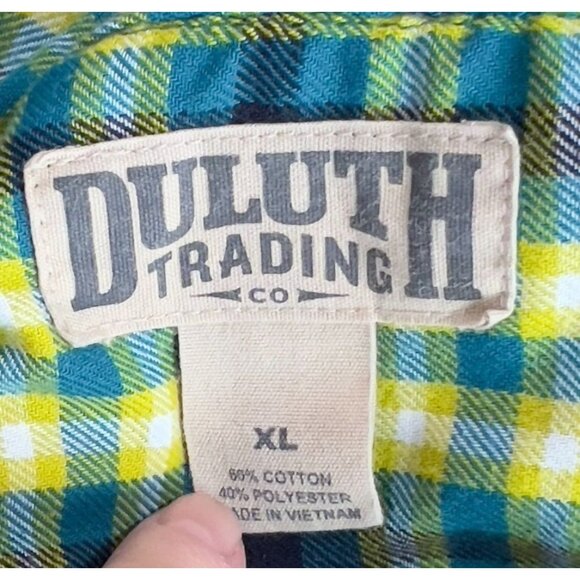 Duluth Trading Co Men's XL Extra Large Flannel Shirt Green/Yellow Plaid Cotton/P - Picture 6 of 6